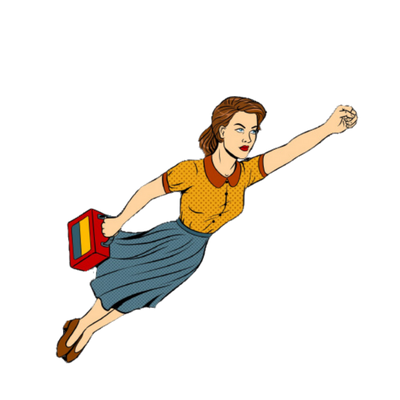Illustration of woman carrying a briefcase and flying in a superhero pose