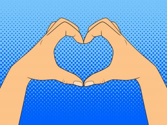 Gesture in the shape of a heart. Vintage vector pop art illustration