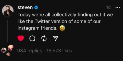 Steven Bartlett posts on Threads about how today we are all finding out if we like the Twitter version of our Instagram friends
